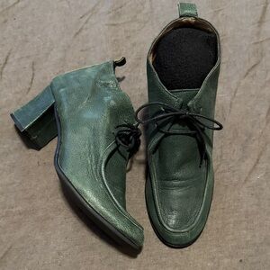 Anthropologie Green Leather Ankle Boots